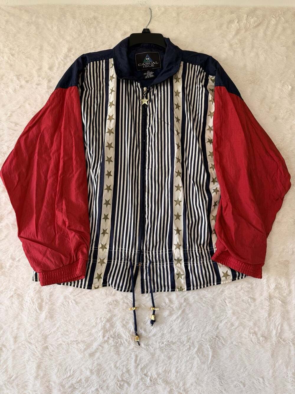 Casual Isle Vintage USA Star Striped Windbreaker Size L